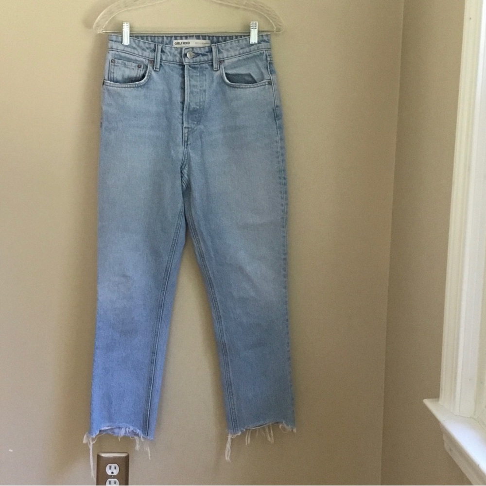 GRLFRND The Karolina High Rise Straight Crop Raw Hem Buttonfly Jeans